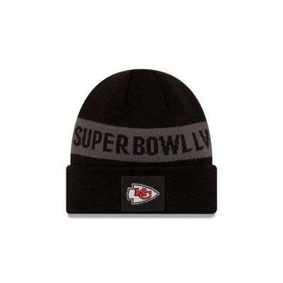 Black Kansas City Chiefs Hat - New Era NFL Super Bowl LV Cuff Knit Beanie USA5689172